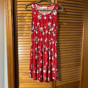 🔥 French Grey Red Floral Midi Dress